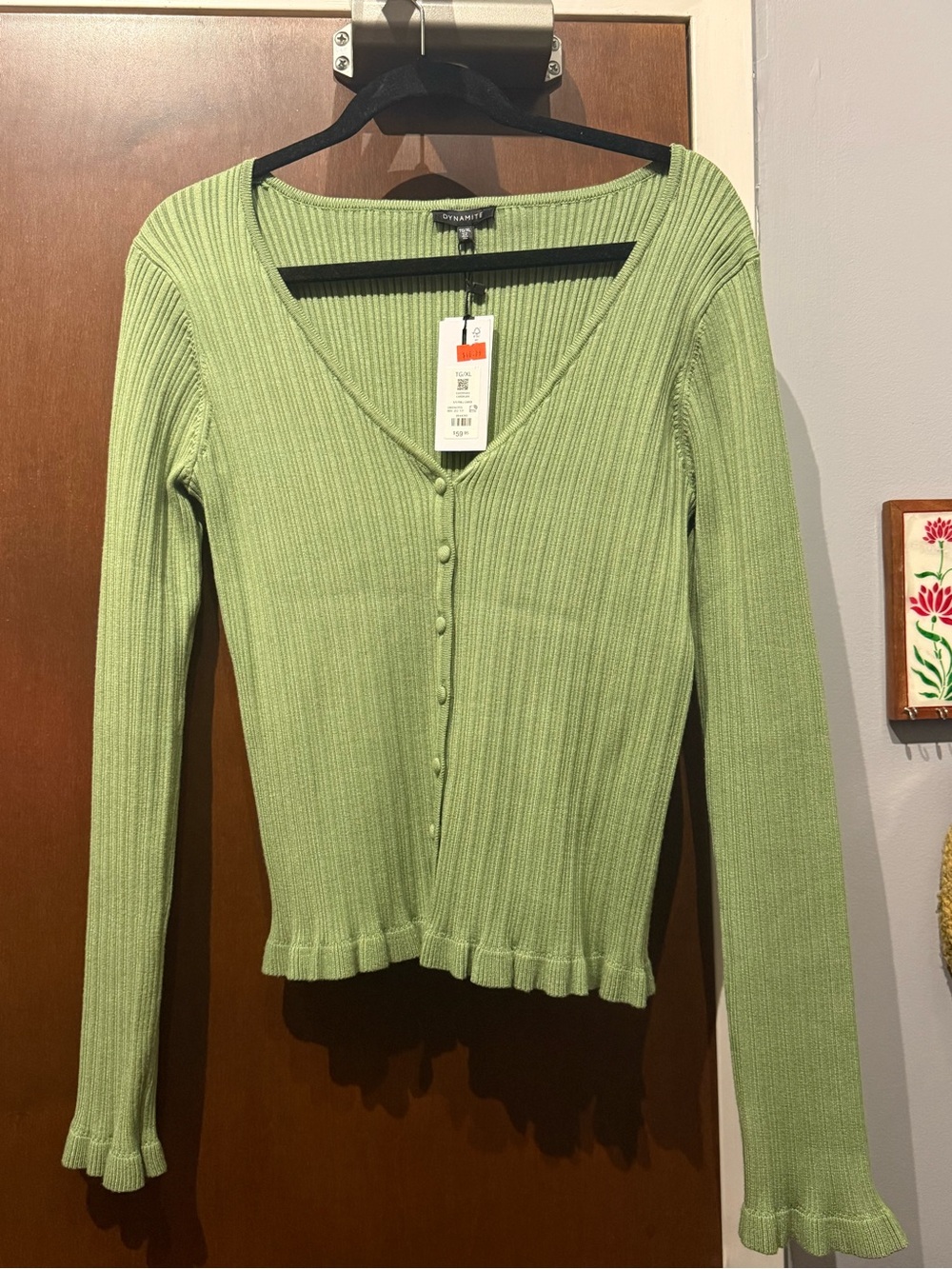 Abercrombie & Fitch Green Ribbed Button-Front Long Sleeve Top